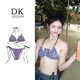 紫色格纹印花海滩度假小胸比基尼性感泳衣女款 遮肚高级感三点式