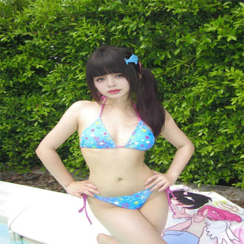 多巴胺夏日蓝色活力分体绑带泳衣