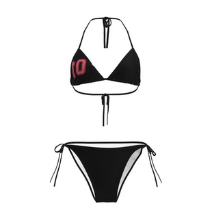 高颜值千禧y2k数字印花分体绑带比基尼内衣两件套黑色海边泳衣女