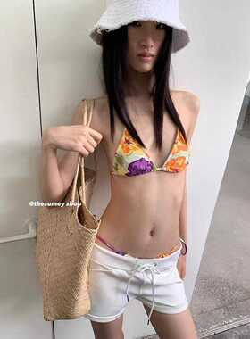 甜辣妹2024夏季新款设计感印花吊带背心三角裤内衣比基尼两件套女