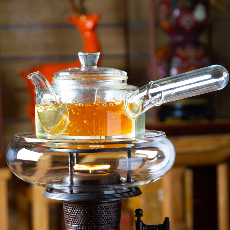 耐热玻璃壶电陶炉茶灯煮茶壶 带过滤竹节侧把烧水壶中式仿古茶具
