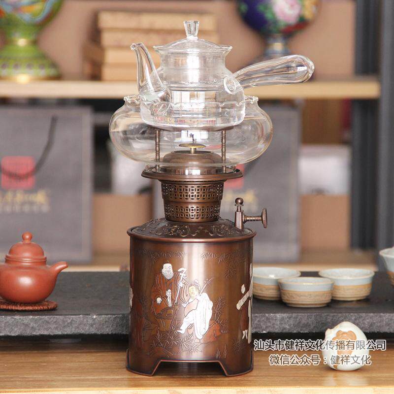 悟焱竹林七贤纯铜茶炉煮茶器空气灯煤油灯功夫茶具高端送长辈礼品