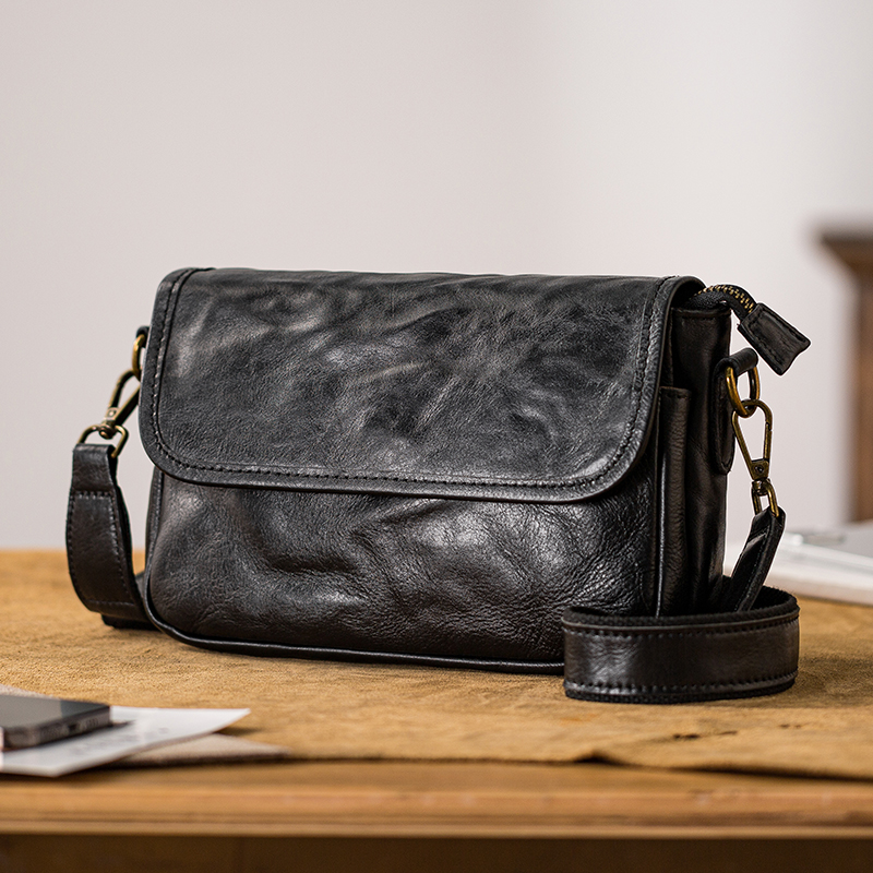 后步真皮男士斜挎包百搭单肩包潮