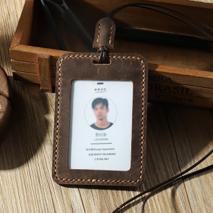 工作证保护套 公交卡套胸卡挂绳复古风定制工牌卡包 真皮手工diy