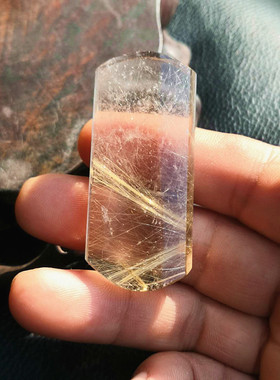 中国水晶矿石天然钛晶金发晶无事牌吊坠挂件 55×26×16mm 45.9g