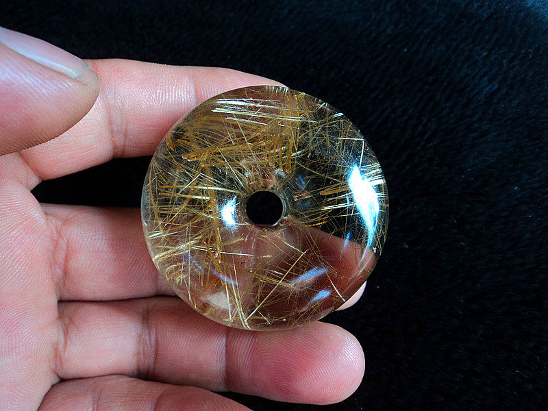 中国水晶矿石天然钛晶平安扣发晶平安扣吊坠 毛衣坠50*21mm 85.8g