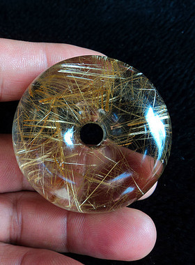 中国水晶矿石天然钛晶平安扣发晶平安扣吊坠 毛衣坠50*21mm 85.8g