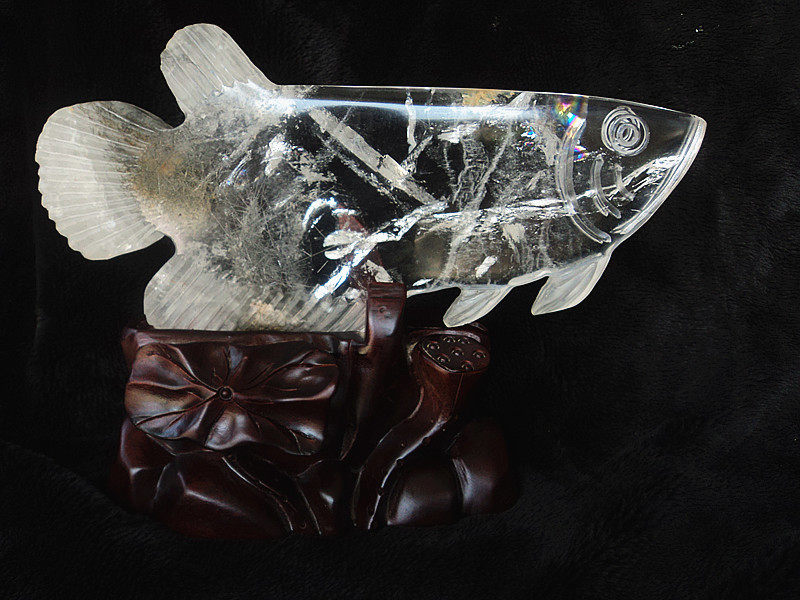 中国水晶矿石天然发晶金龙鱼  年年有余 摆件