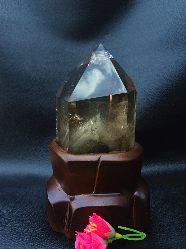 中国水晶矿石天然绿幽灵金字塔千层山水晶柱170&times;70mm净高130mm