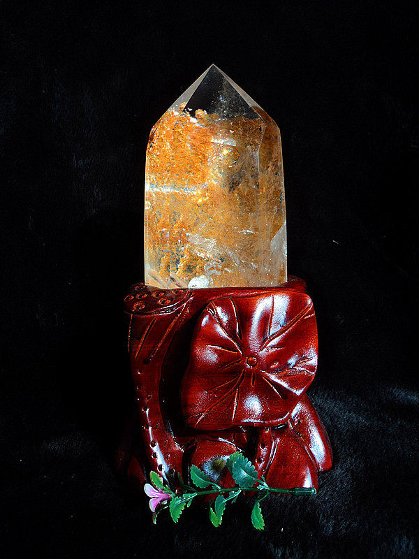 中国水晶矿石天然黄绿幽灵水晶柱摆件总高220&times;高150&times;80mm