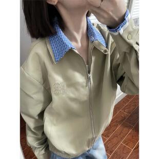 早秋撞色假两件上衣外套女款 宽松小众设计感男女翻领百搭夹克 秋季