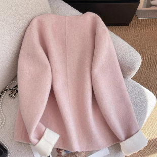 粉色小香风双面羊毛毛呢外套女2025早春高级感超好看短款 呢子大衣