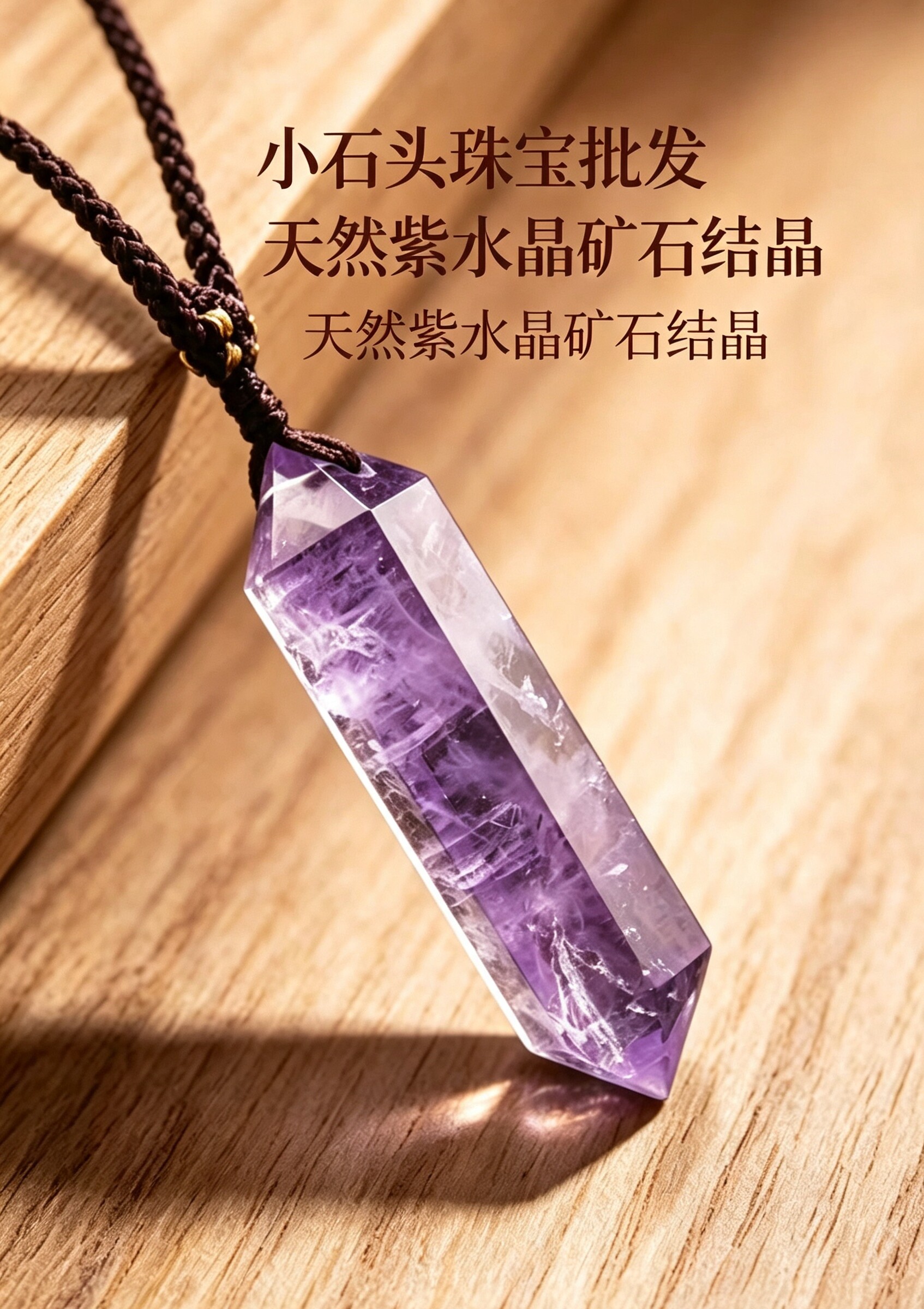 天然水晶柱粉紫白水晶双尖柱吊坠项坠/吊坠