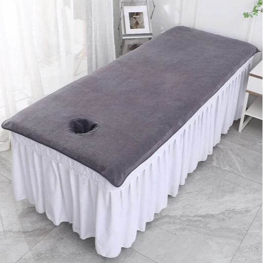 美容院床单铺床洞巾按摩床巾推拿灰色定制logo包边床单带洞大毛巾