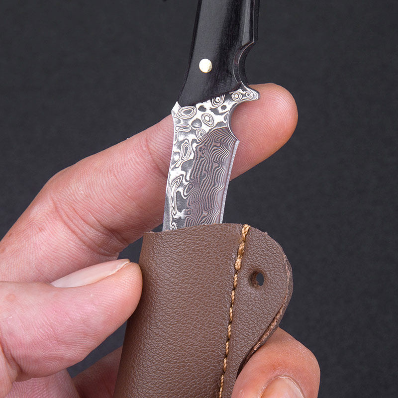 一体龙骨大马士革钢钥匙扣迷你随身刀具水果刀口袋刀小刀高硬度