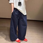 百搭高腰宽松休闲裤 挚爱推荐 新款 女夏季 子 藏青色棉感廓形阔腿裤