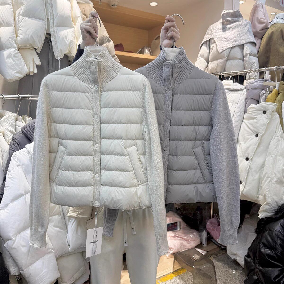 2025年秋冬新款时尚针织立领毛衣拼接短款外套轻薄小个子女羽绒服,女装/女士精品,棉衣/棉服,淘宝优惠券,粉丝福利购,淘宝优惠卷