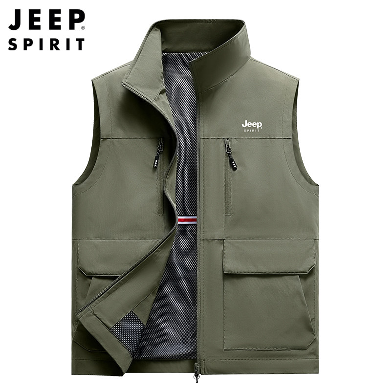 JEEP SPIRIT春秋季户外速干马甲男士薄款透气口袋立领背心马夹,男装,常规马甲,淘宝优惠券,粉丝福利购,淘宝优惠卷