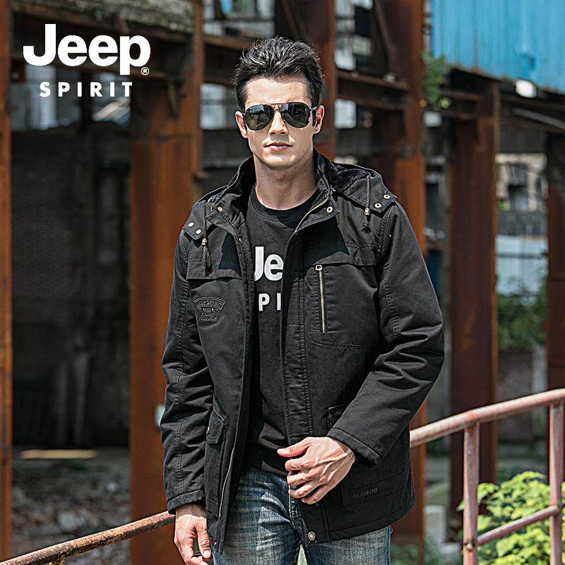 JEEP SPIRIT秋冬季工装复古中长款时尚加绒加厚休闲夹克
