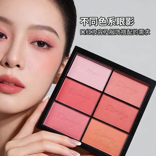 化妆师专用黛樱美六色腮红细腻饱和一抹上色元气少女哑光粉状胭脂
