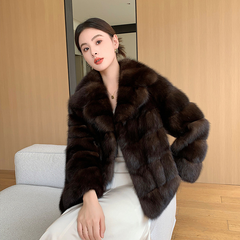 毛貂皮大衣女高级感皮毛一体皮草外套冬2026新款仿水貂绒环保紫貂