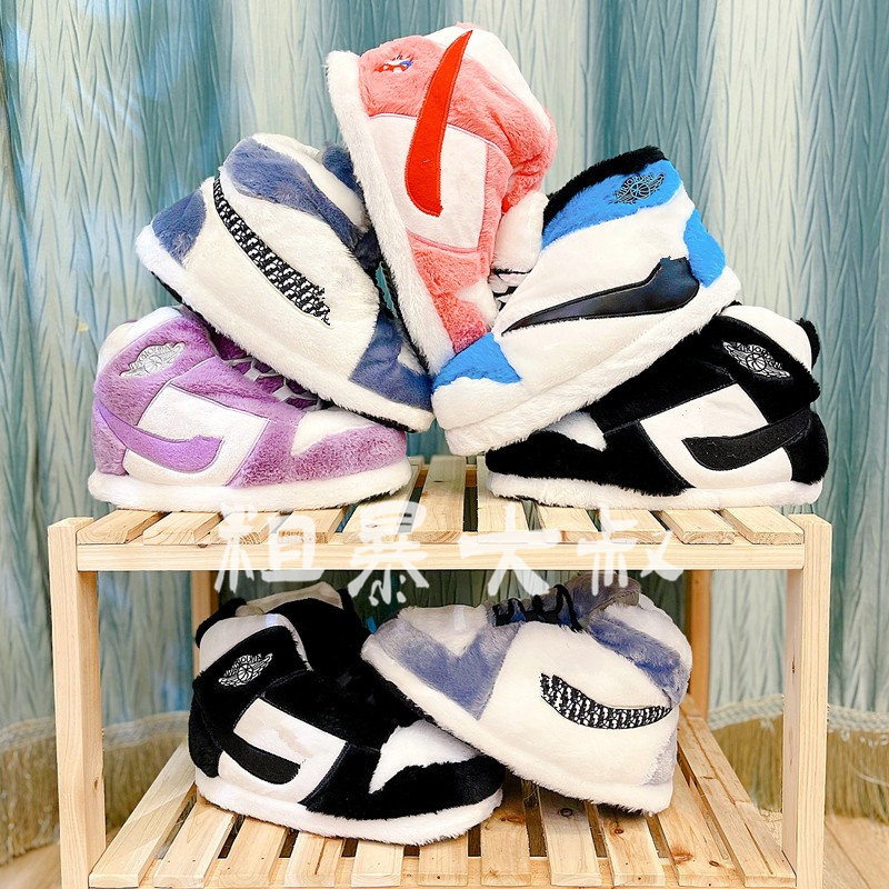 冬季恶搞AJ棉拖鞋男女胖a锥搞怪面包情侣毛窝子毛毛鞋椰子大棉鞋