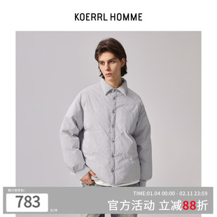 KOERRL 重工十字银扣条纹衬衣式羽绒服 高蓬松90白鹅绒填充