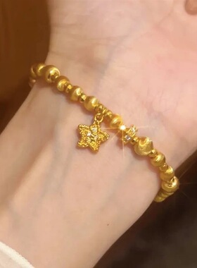 爆闪沙金拉丝猫眼锤纹星星蹦迪珠手链女镶钻跑环转运珠弹手串