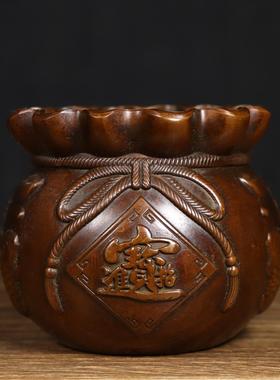 黄铜钱袋紫铜聚宝盆存钱罐招财摆件家居客厅玄关礼品装饰品工艺品