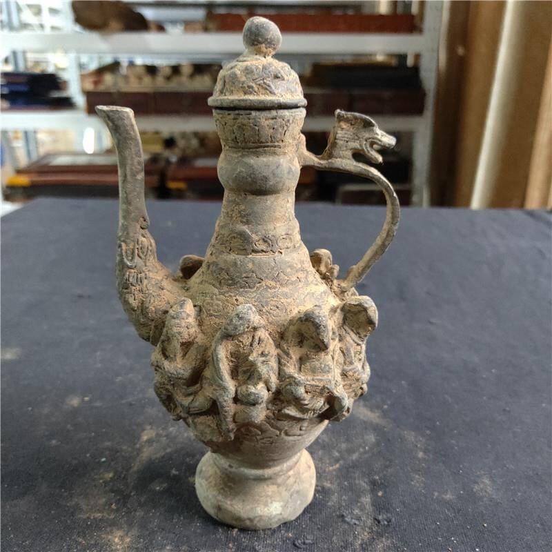 农村回流青铜器八仙铜壶大明宣德古玩做旧老物件龙凤茶壶酒壶摆件