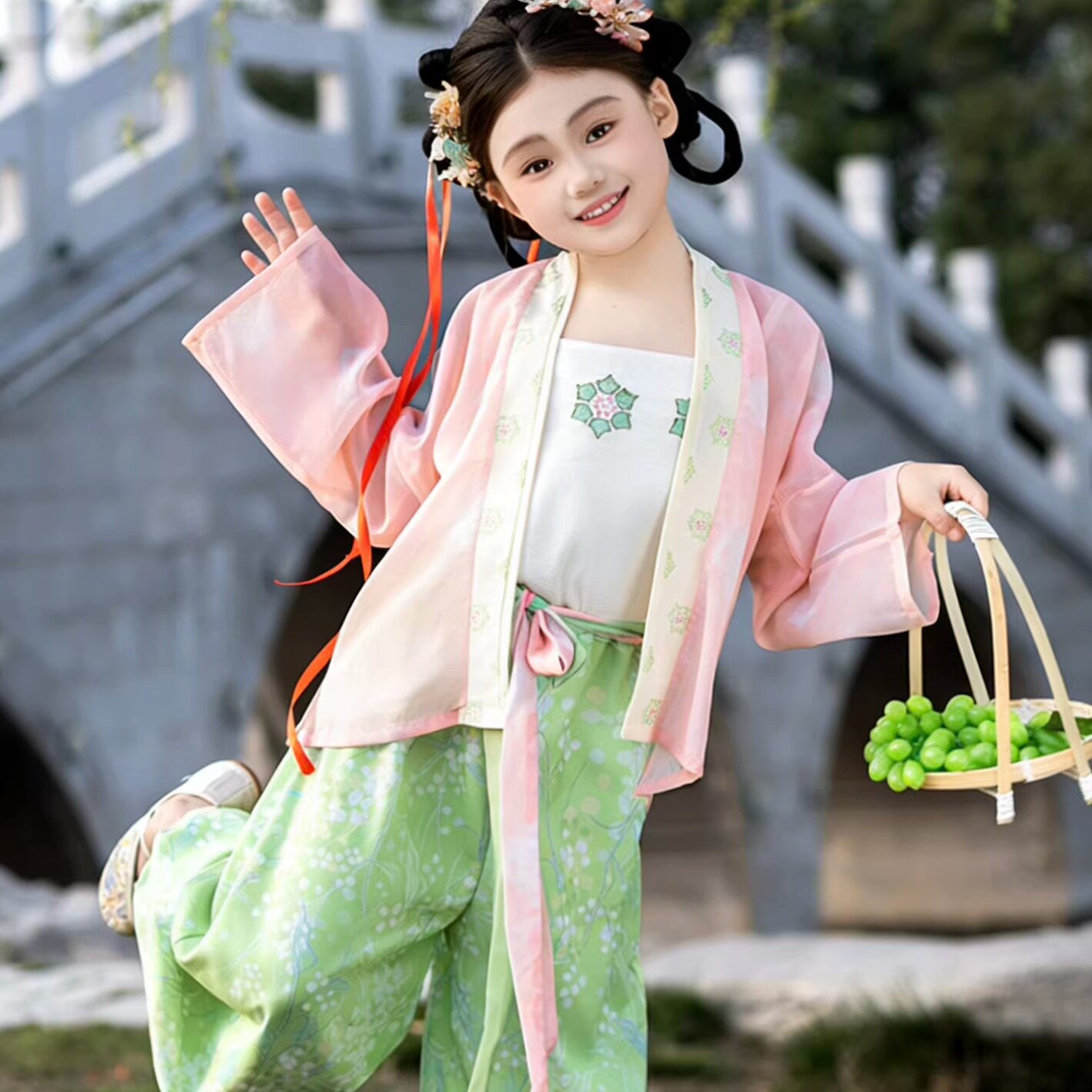 女童夏季薄款宋制汉服灯笼裤三件图片