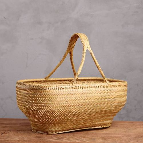 手工竹篮子采摘水果收纳竹编提篮