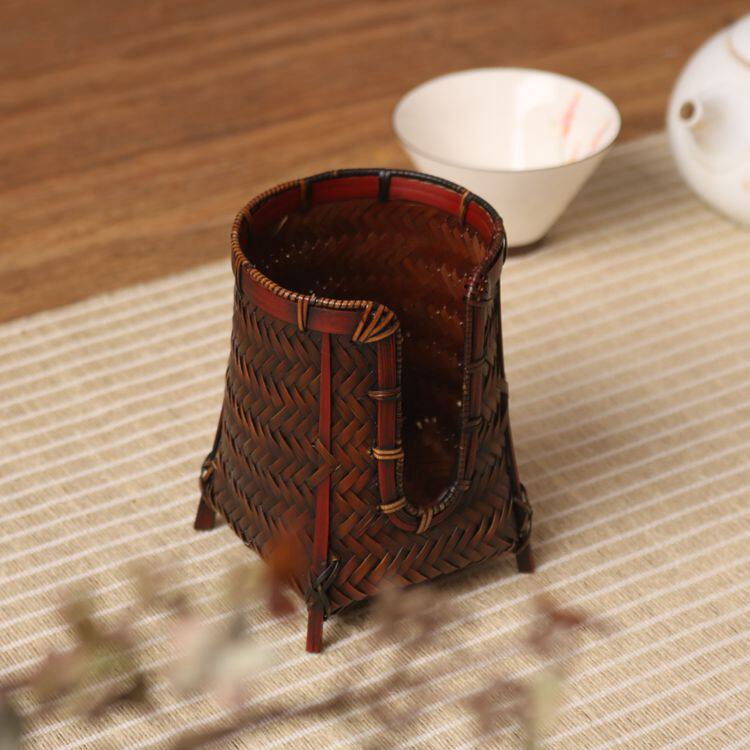 竹编杯篓茶杯笼杯套茶杯收纳架复古竹编家用功夫茶杯架配件收纳筐