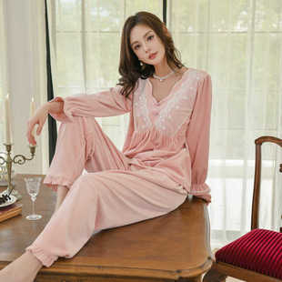 睡衣宫廷风少女家居服蕾丝花边套装 海岛绒长袖 新款 逸尔乐原创冬季