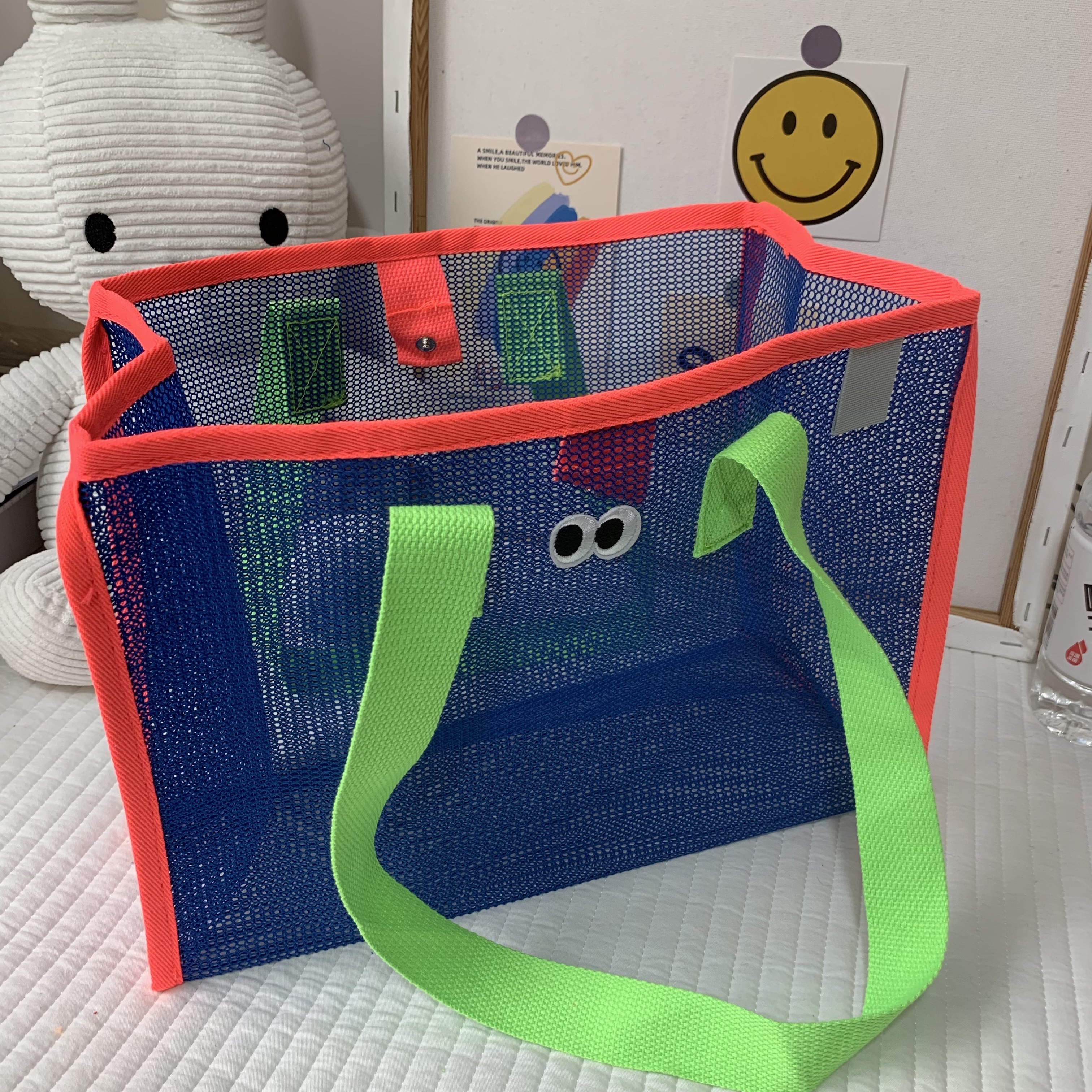 ins韩手提网格沙滩包漏水洗澡包浴兜大容量旅行游泳收纳袋玩具篮