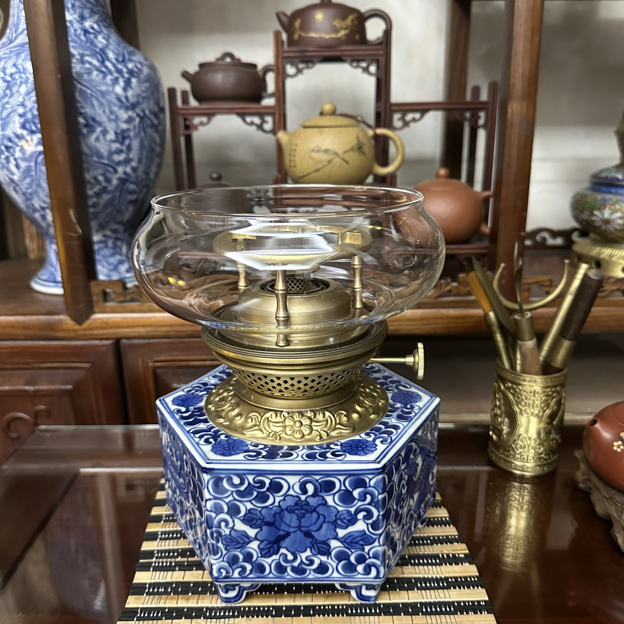 青花瓷空气灯煤油灯酥油灯茶灯瓷