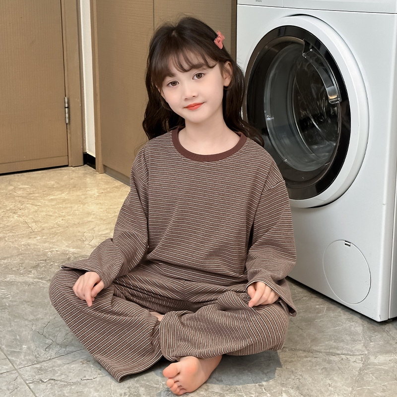 儿童睡衣秋冬季长袖休闲女童德绒家居服中大童保暖宽松条纹套装潮,童装/婴儿装/亲子装,家居服套装,淘宝优惠券,粉丝福利购,淘宝优惠卷