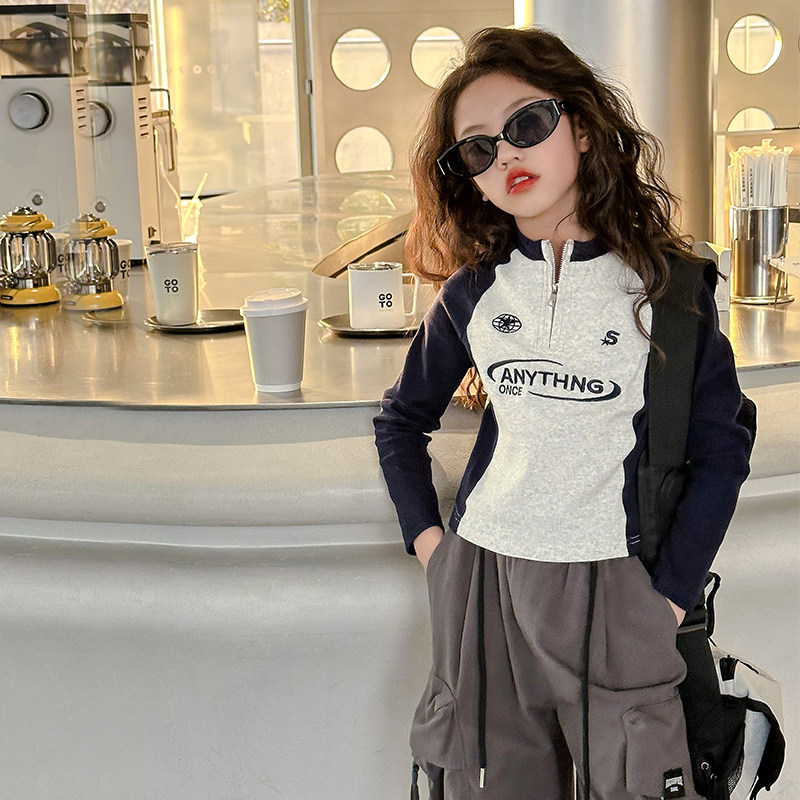 休闲运动长袖百搭T恤潮炸拉链