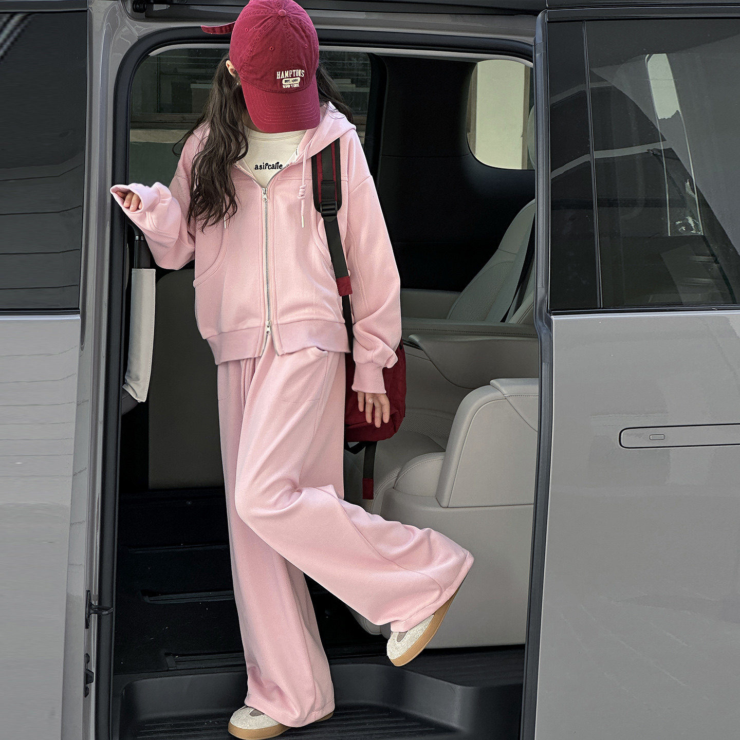 女童春秋休闲运动套装儿童学生宽松连帽拉链卫衣阔腿裤洋气两件套