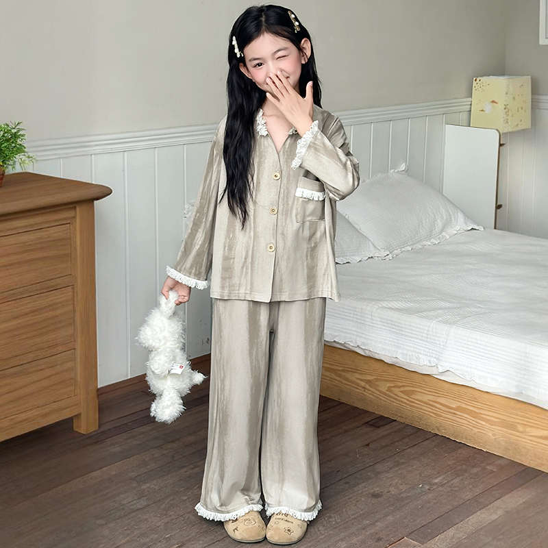 高级感甜美女童春秋纯棉睡衣套装