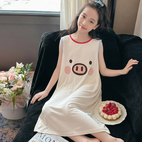 夏季女童莫代尔卡通长款外穿睡裙