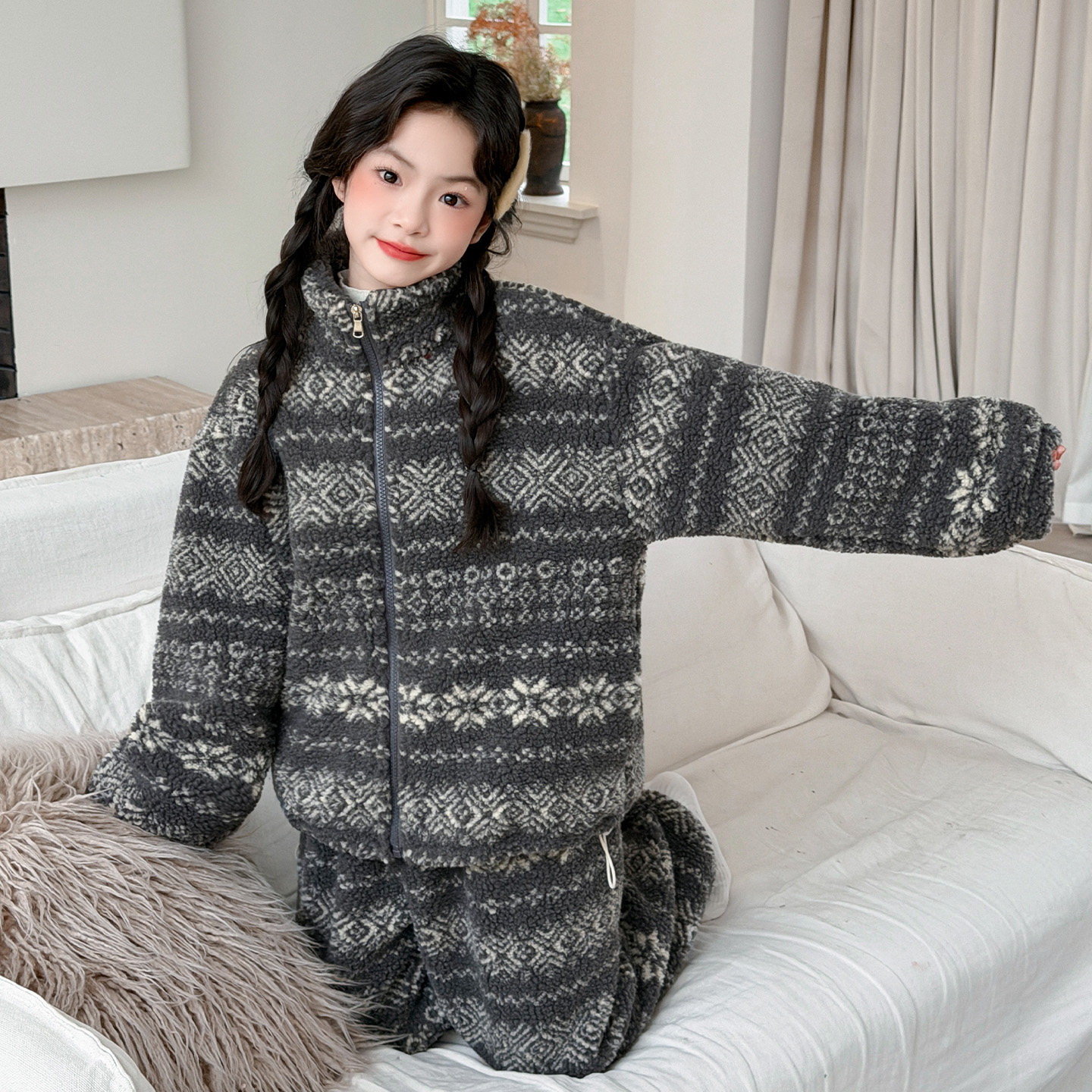 冬季新款儿童睡衣女童家居服女孩洋气费尔岛双层加绒加厚保暖套装,童装/婴儿装/亲子装,家居服套装,淘宝优惠券,粉丝福利购,淘宝优惠卷