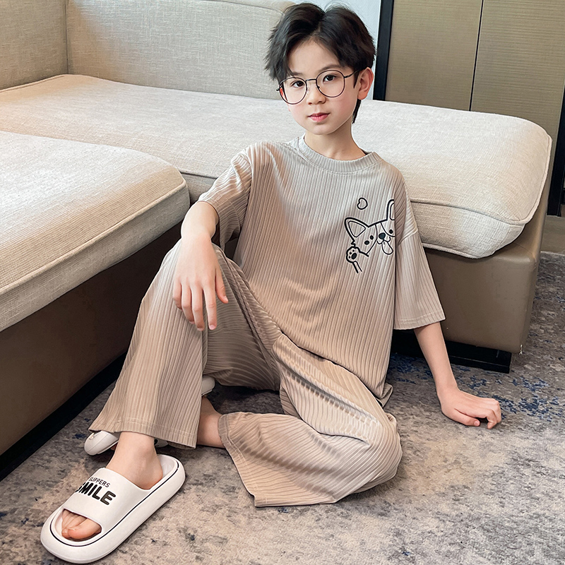 时尚洋气冰丝夏季男短袖长裤睡衣