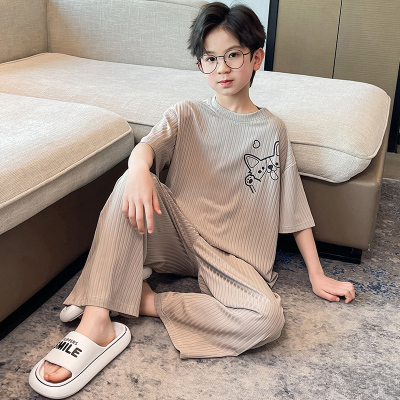 时尚洋气冰丝夏季男短袖长裤睡衣