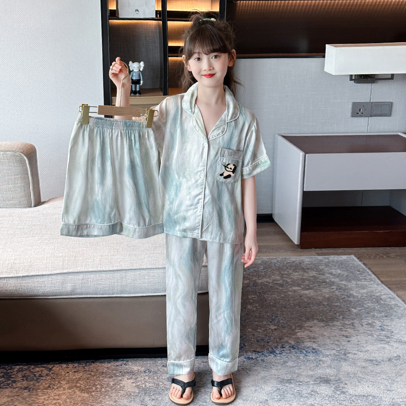 卡通洋气冰丝夏季三件套薄款睡衣