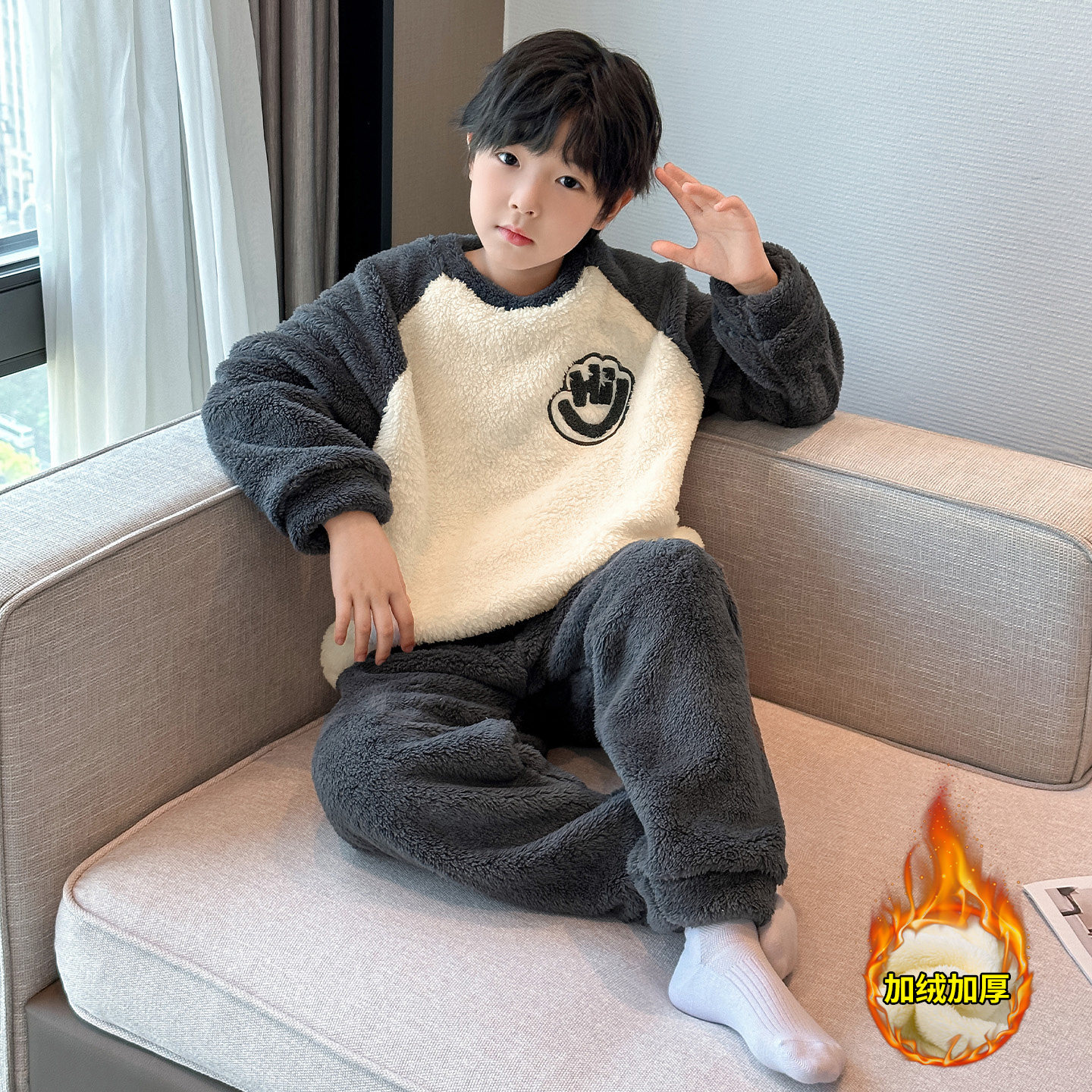 男童法兰绒睡衣套装秋冬收口儿童套头珊瑚绒家居服冬季加绒加厚潮,童装/婴儿装/亲子装,家居服套装,淘宝优惠券,粉丝福利购,淘宝优惠卷