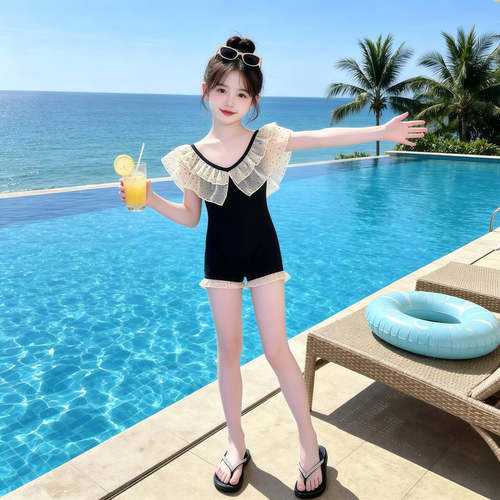 女童公主花边防晒速干连体泳衣