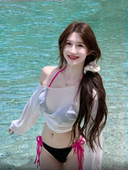 黑莓显白比基尼性感辣妹绑带度假波浪纹撞色分体罩衫 防嗮泳衣女夏