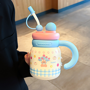 陶瓷内胆保温杯女2025新款水杯儿童上学专用吸管杯子高颜值大肚杯