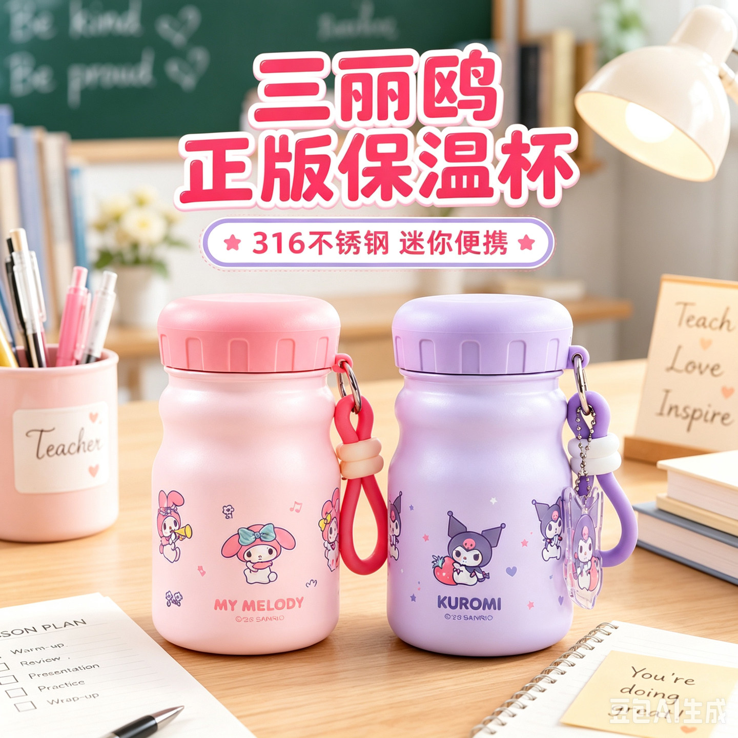 三丽鸥保温杯316不锈钢儿童上学专用牛奶瓶女生高颜值迷你口袋杯